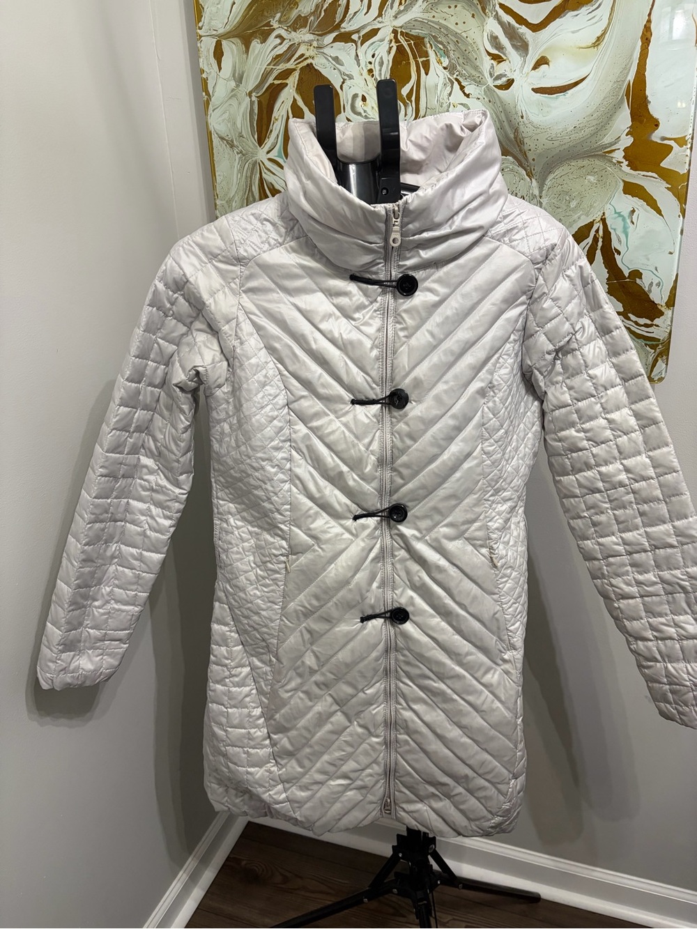 Eddie Bauer Trinity Long Quilted Down Parka Toggle Coat Light Grey M